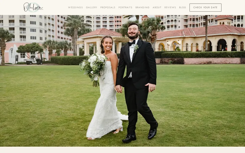 Ohlson Photography’s redesigned homepage, with wedding imagery and a clearer introduction
